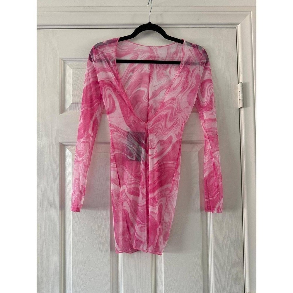 naked wardrobe marble mesh pink swim cover up, women size large